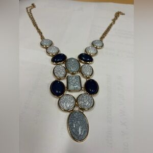 Chunky Blue & Gold Bib Necklace